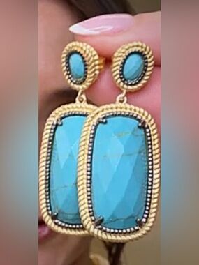 New Freida Rothman 925 matte gold finishes Turquoise Drop Earrings -